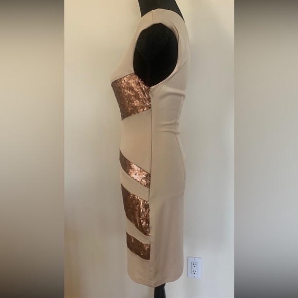 ALEXIA ADMOR One Shoulder Beige Sequins Fitted Bodycon Cocktail Party Dress Sz M - Picture 4 of 12